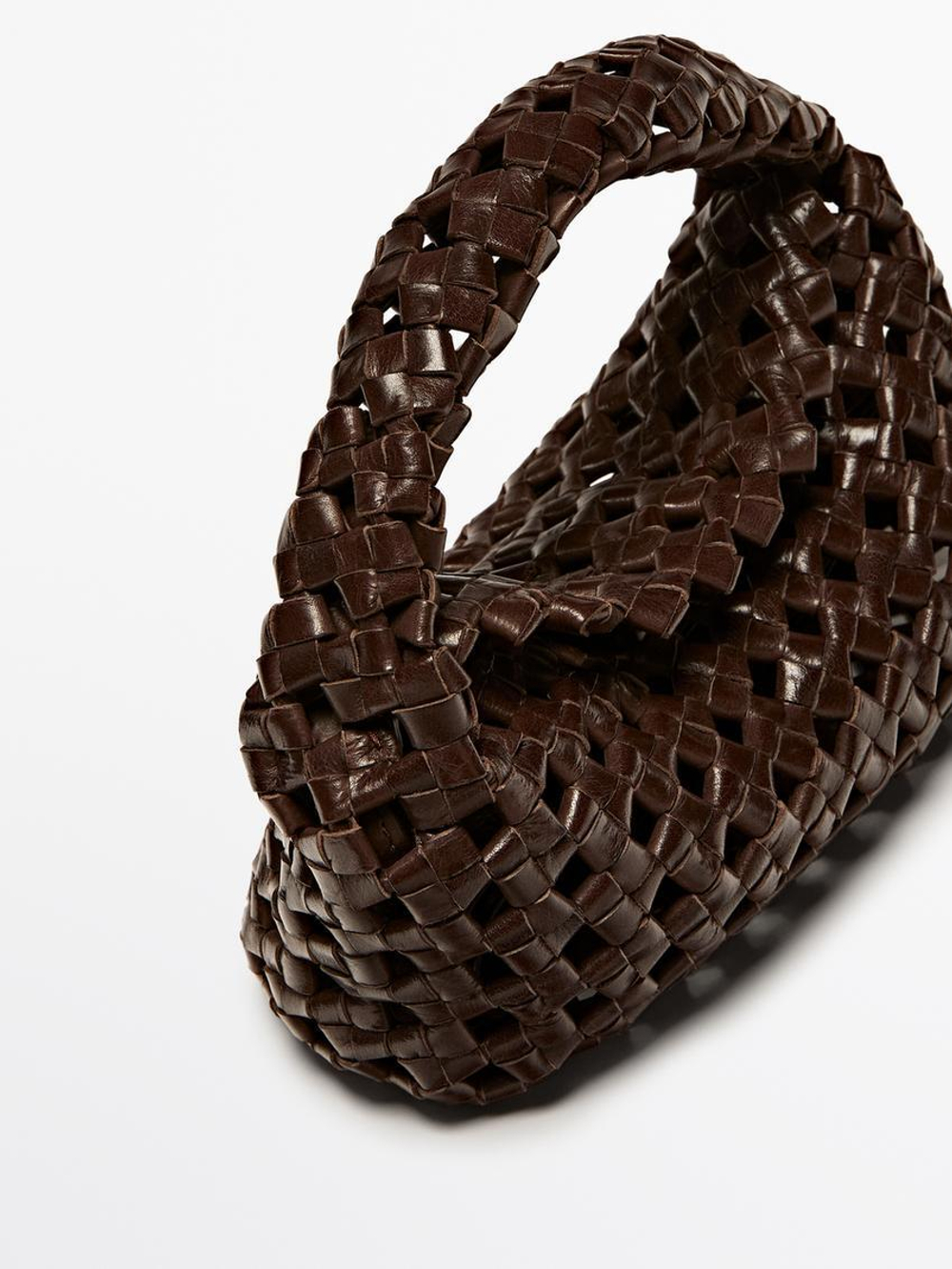 Massimo Dutti Плетеная мини-сумка из кожи наппа, коричневый