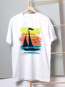 Футболка мужская белая с морским принтом дышащая