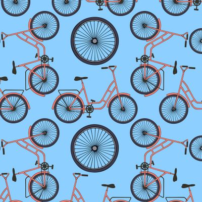 Bicycle and wheels seamless pattern.