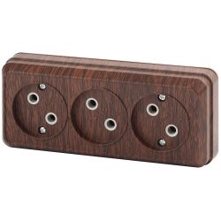 Розетка Intro Quadro 2-205-10 без заземления тройная 3х2P 16А-250В IP20 ОУ венге | Intro