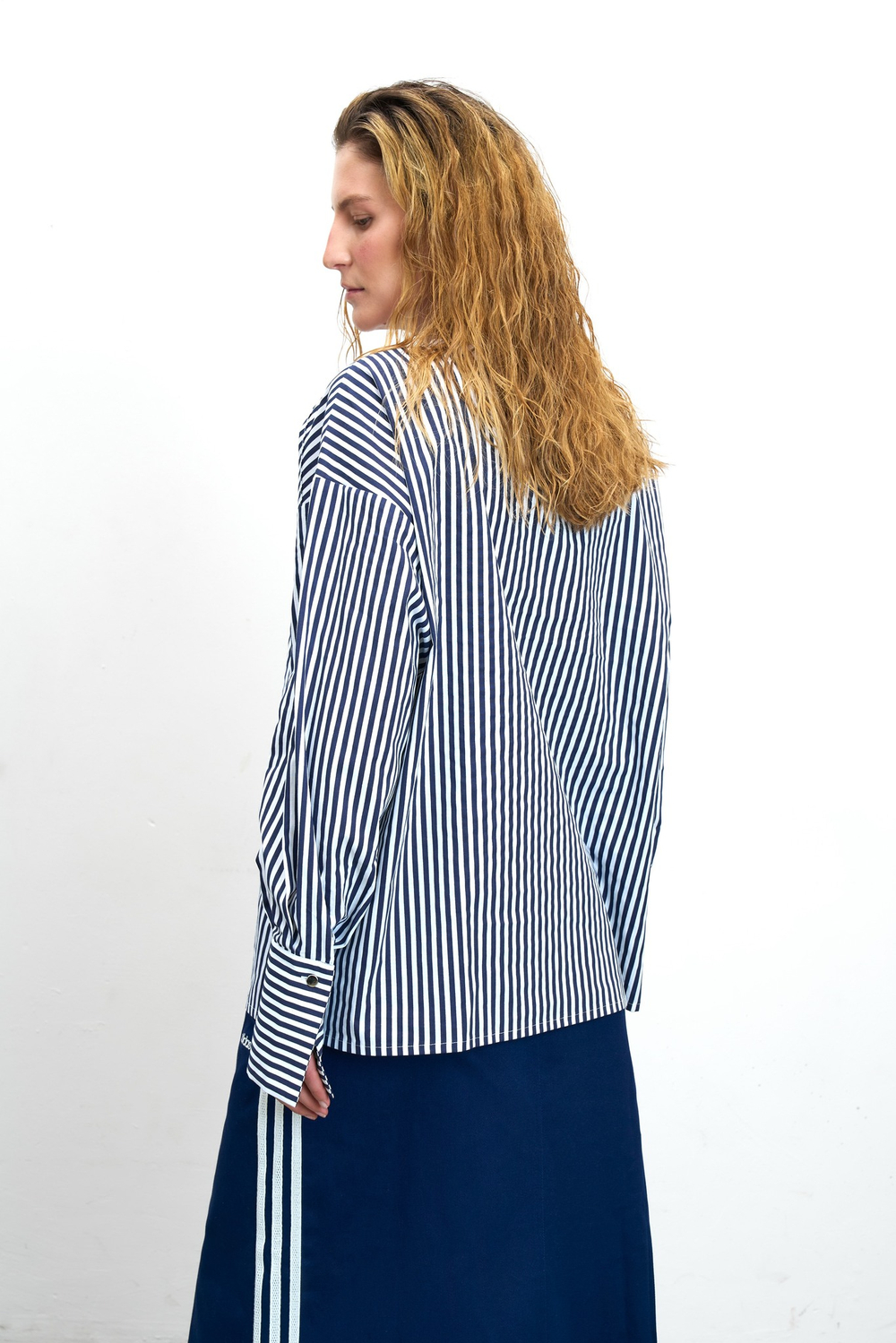 Лонгслив из рубашечной ткани в полоску