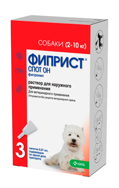 Капли Фиприст Спот Он для собак 2-10 кг 67 мг/0,67 мл 1 пип.