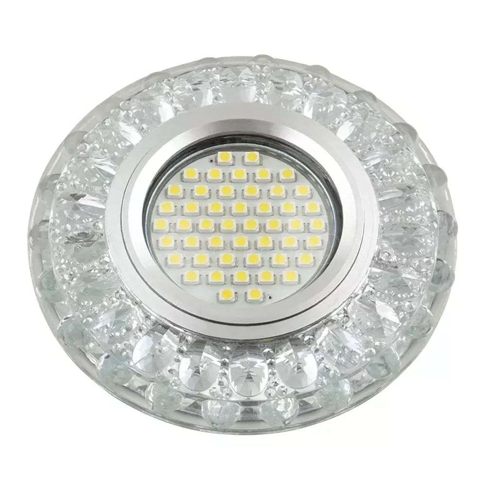 DLS-L151 GU5.3 GLASSY/CLEAR Светильник декоративный встраиваемый, серия Luciole. Без лампы, цоколь GU5.3. Доп. светодиодная подсветка 3Вт. Стекло. Зер