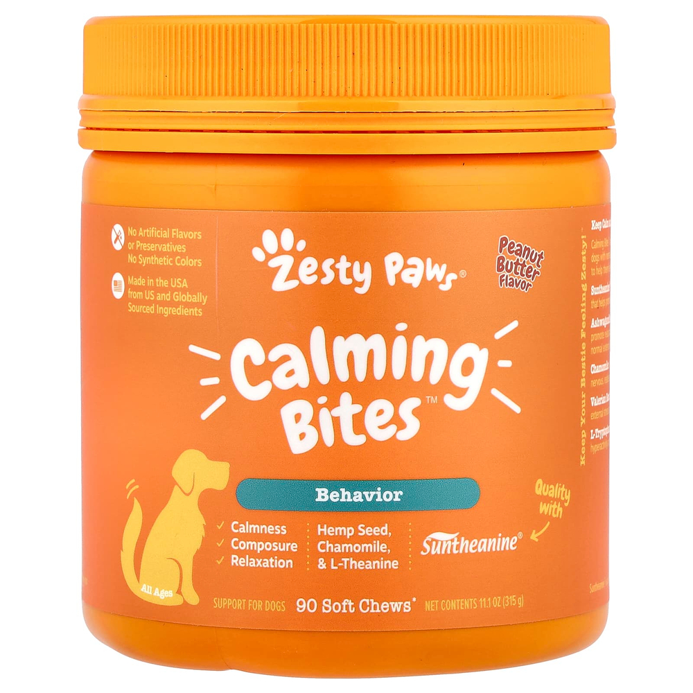 Zesty Paws, Calming Bites™, для собак всех возрастов, арахисовое масло, 90 жевательных таблеток, 315 г (11,1 унции)