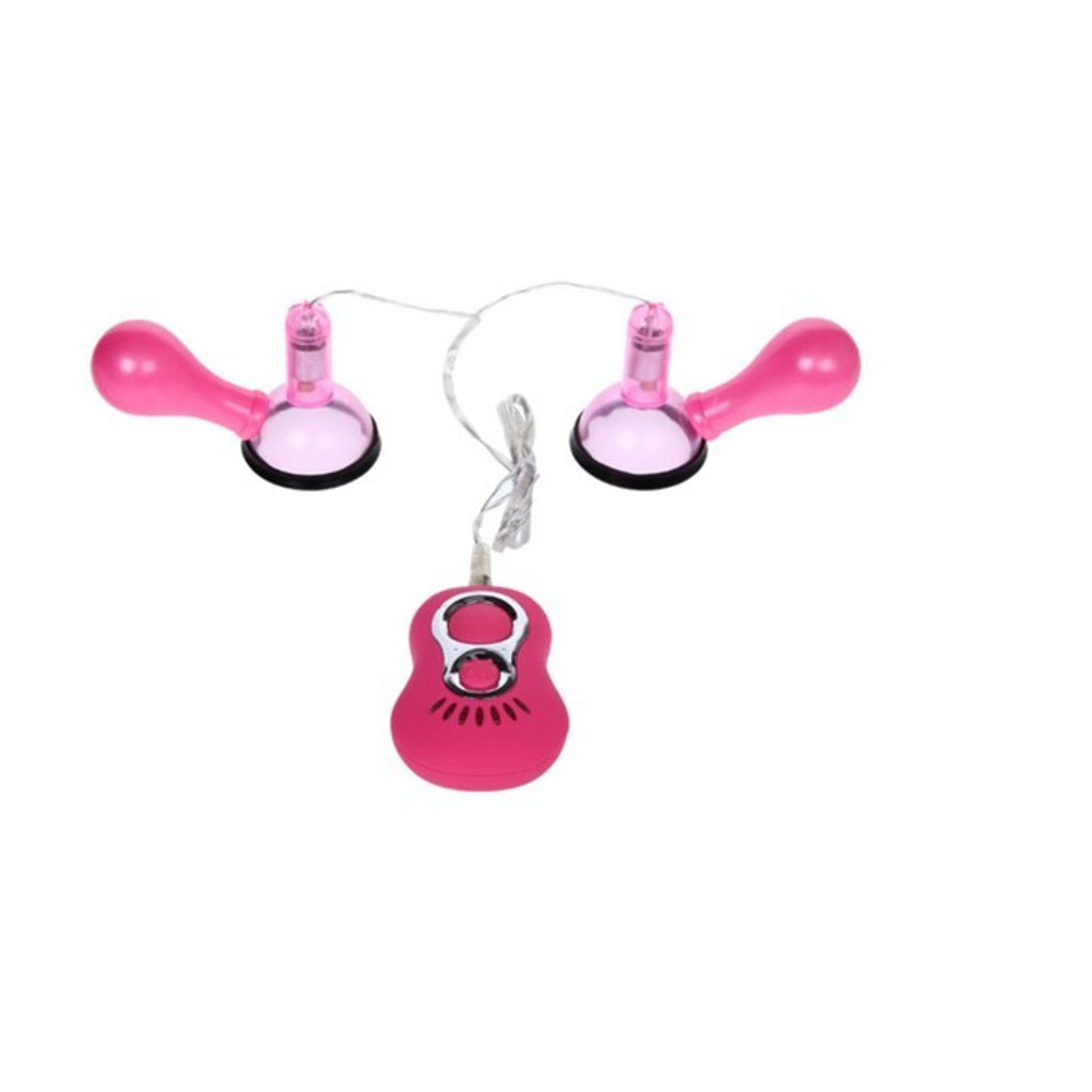 Вибро-присоски на грудь Crazy Beauty Vibrating Nipple Sucker (6 режимов) (Цвет: розовый с черным)