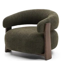 Кресло Granite на 3 ножках, зеленый шенилл, массив ясеня в отделке орех