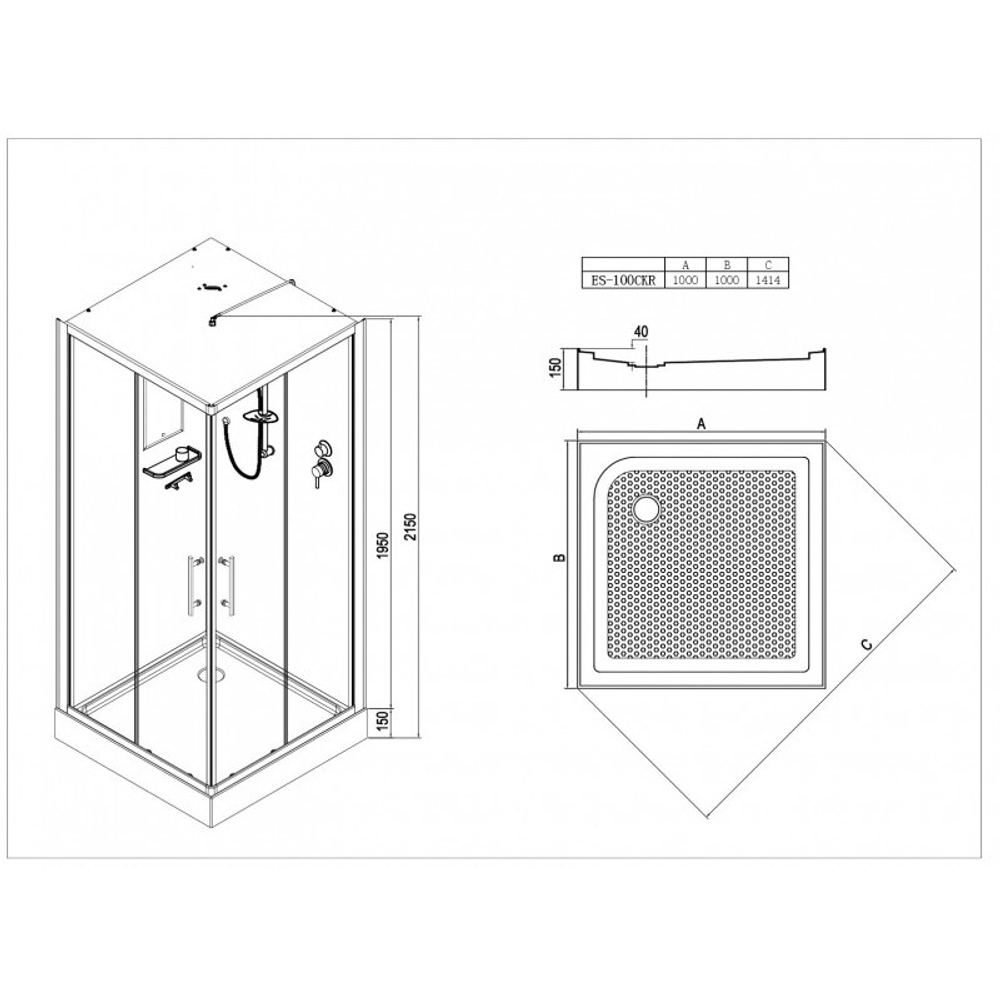 Душевая кабина Esbano (Эсбано) EST-100CKR, с низким поддоном, 100х100х210