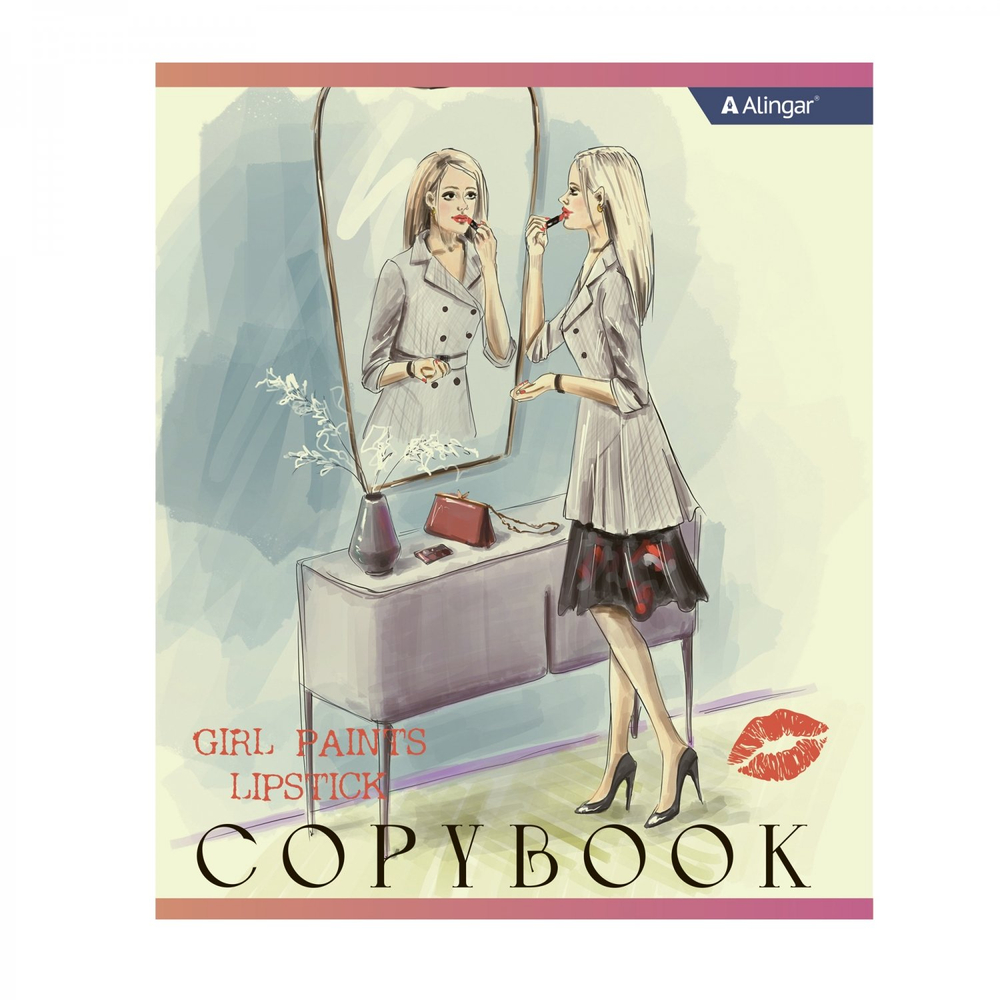 Тетрадь 36 л., А5, клетка, Alingar "Girls", скрепка, офсет, мелованный картон (стандарт), 5 дизайнов в пленке т/у