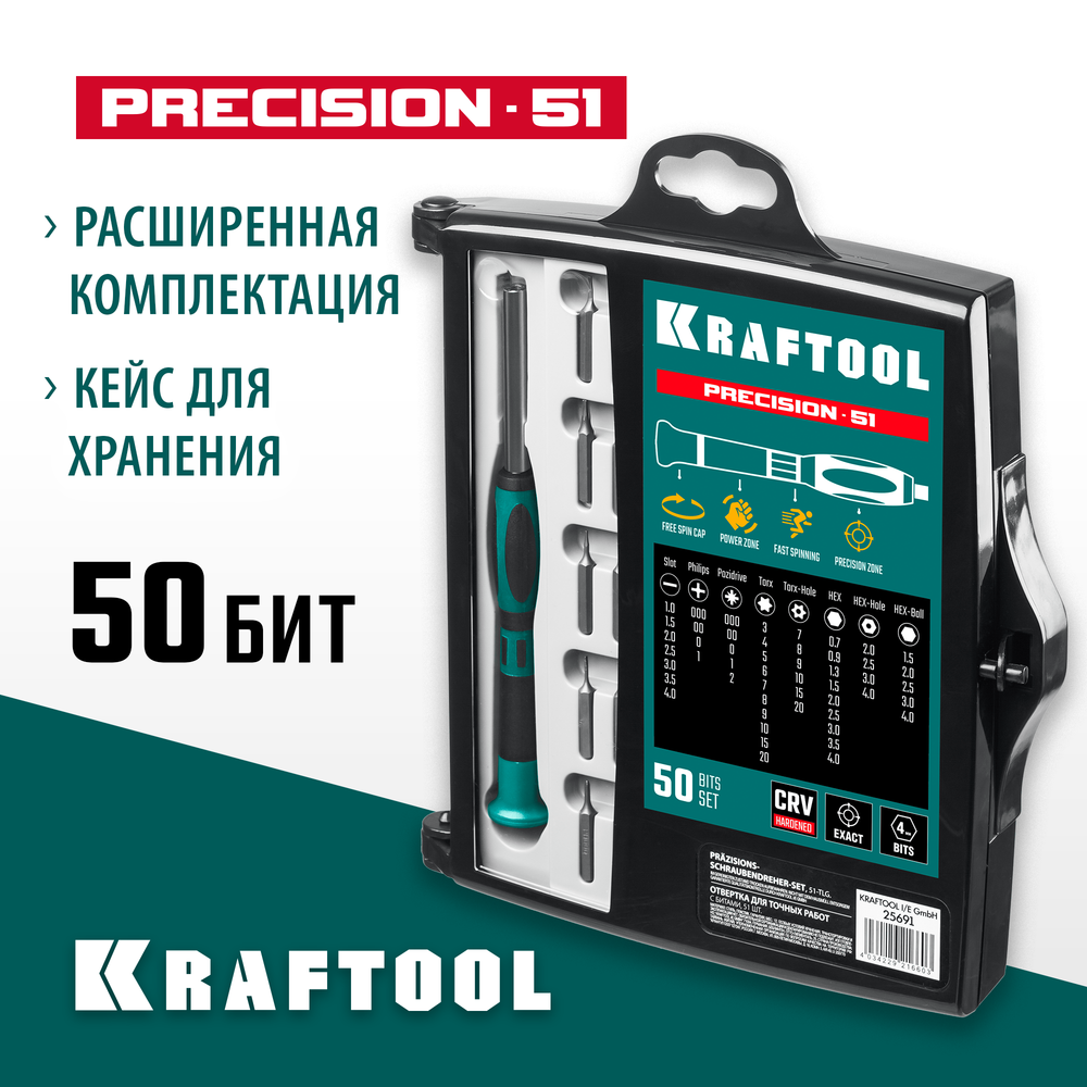 KRAFTOOL Precision-51, 51 предм., для точных работ, отвертка (25691)