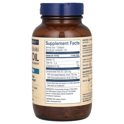 Wiley's Finest, жир дикой аляскинской рыбы, максимальное содержание ЭПК, 120 капсул