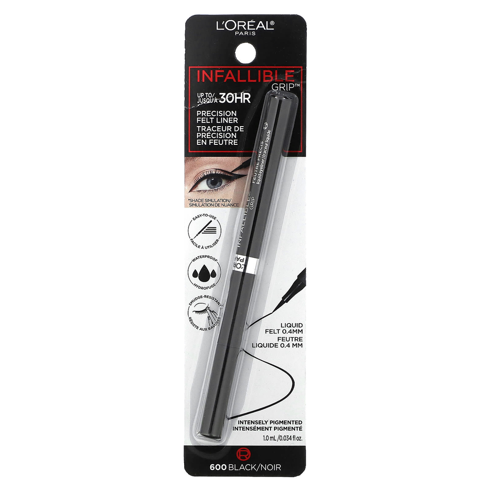 L'Oréal, Infallive Grip, точная подводка для глаз, оттенок 600 черный, 1 мл (0,034 жидк. унции)