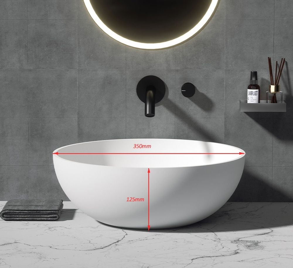 Раковина-чаша кориан круглая матовая, Slim 35см 350*350*125