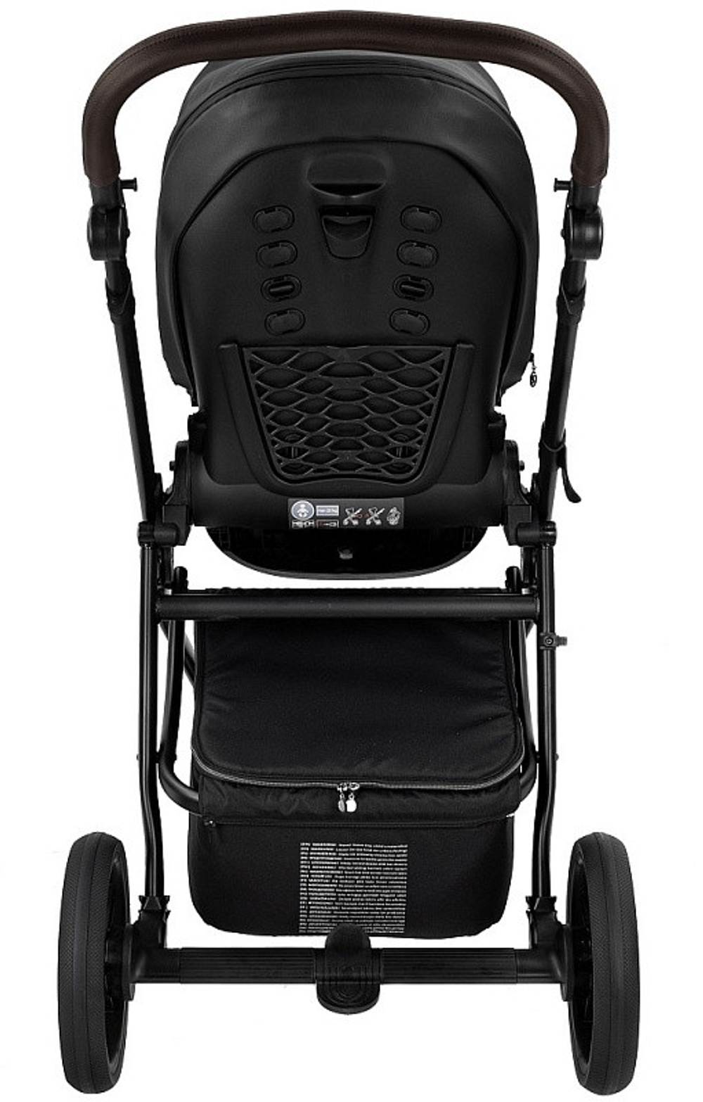 Детская коляска Roan Esso Кожа 3 в 1 с автокреслом Tutis Elo Lux EduSky Black ESSK/210/1 Black /Black/руч.Тем.коричневый
