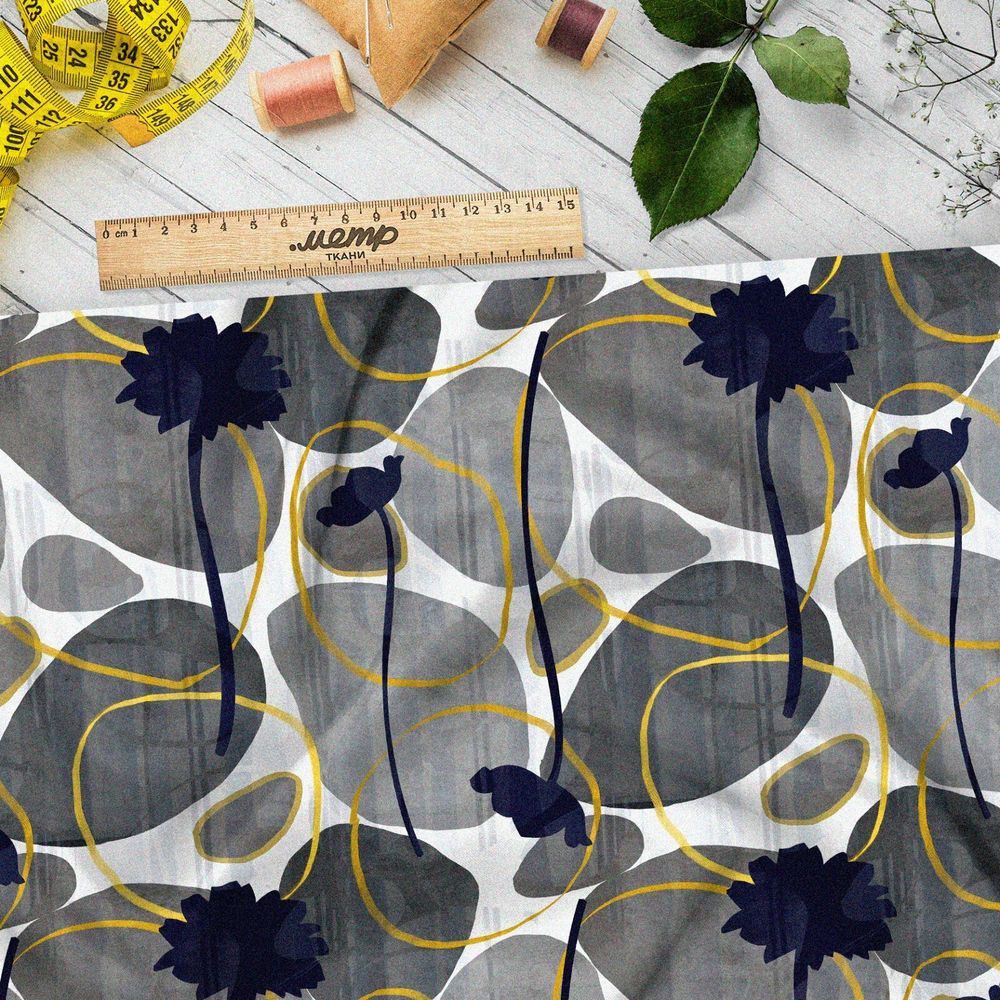 Ткань саржа серые камни с золотом