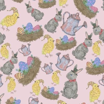 Пасхальный паттерн с кроликами, яйцами и цыплятами