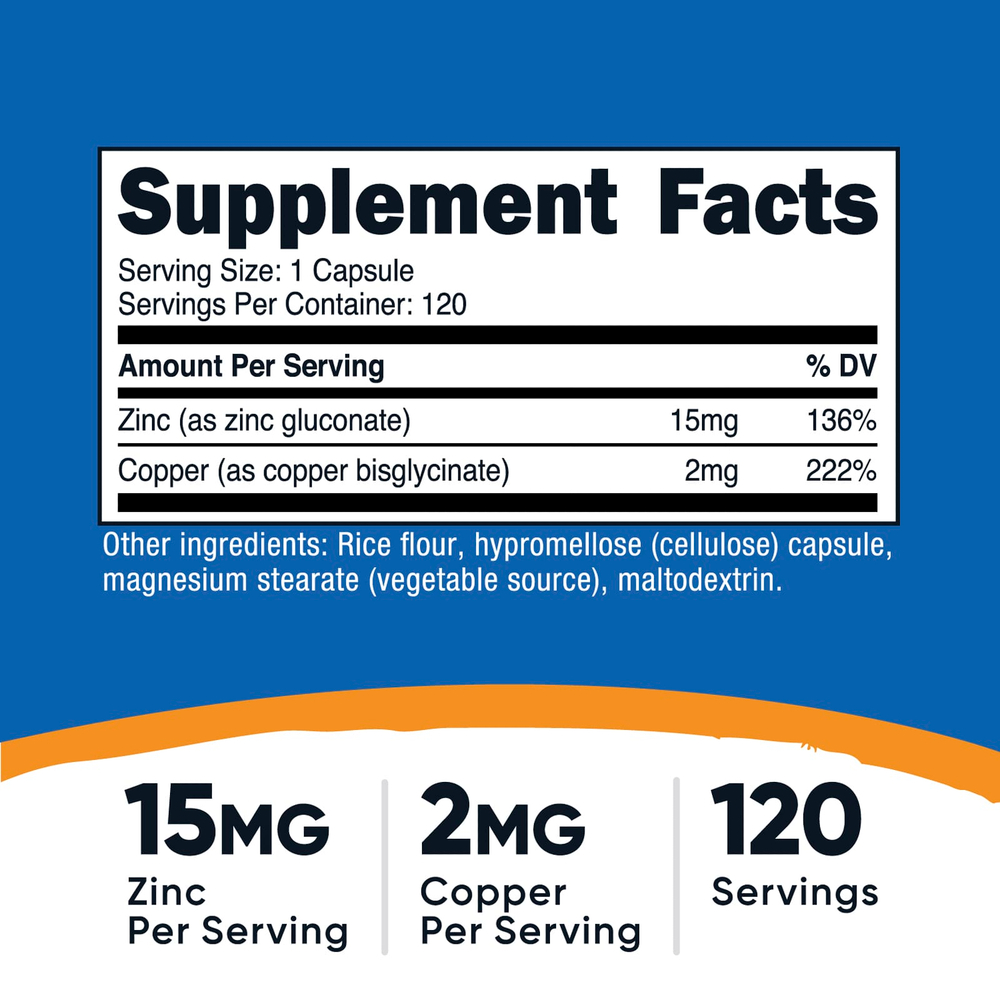Nutricost, Цинк + медь`` 120 капсул