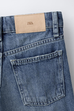 ZARA ДЛИННЫЕ ДЖИНСОВЫЕ ШОРТЫ С РАЗРЕЗАМИ, СИНИЙ