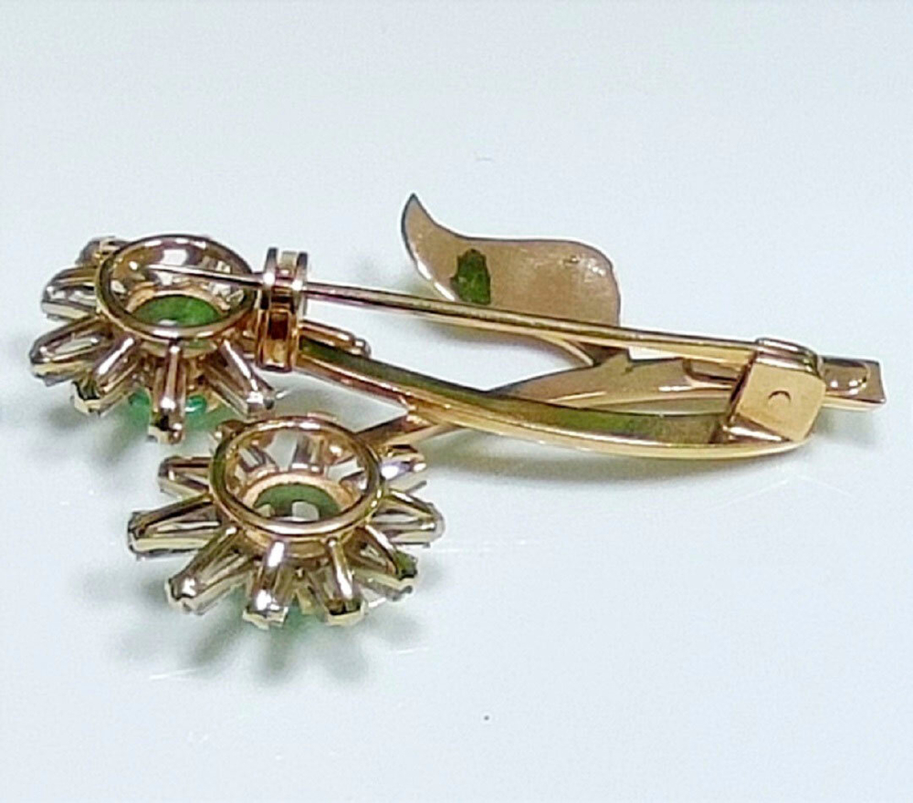 Брошь "Эстерелла" золото 585 с изумрудом и бриллиантом
