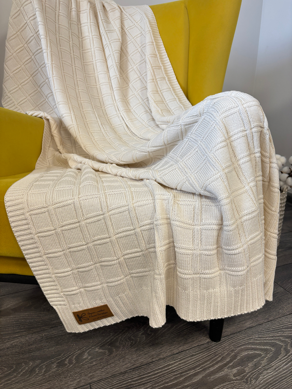 Вязаный плед "Квадраты" 110х170см (натуральный)