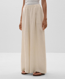 OYSHO Брюки широкие в полоску из 100% льна, светло-бежевый