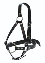 Кляп-рамка со сбруей на голову из черных кожаных ремешков (Цвет: черный)