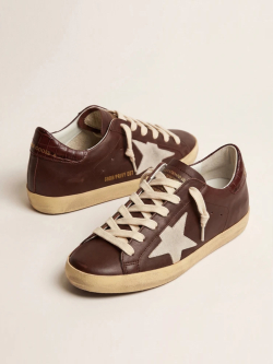 Super Star in brown nappa with croc-print heel tab