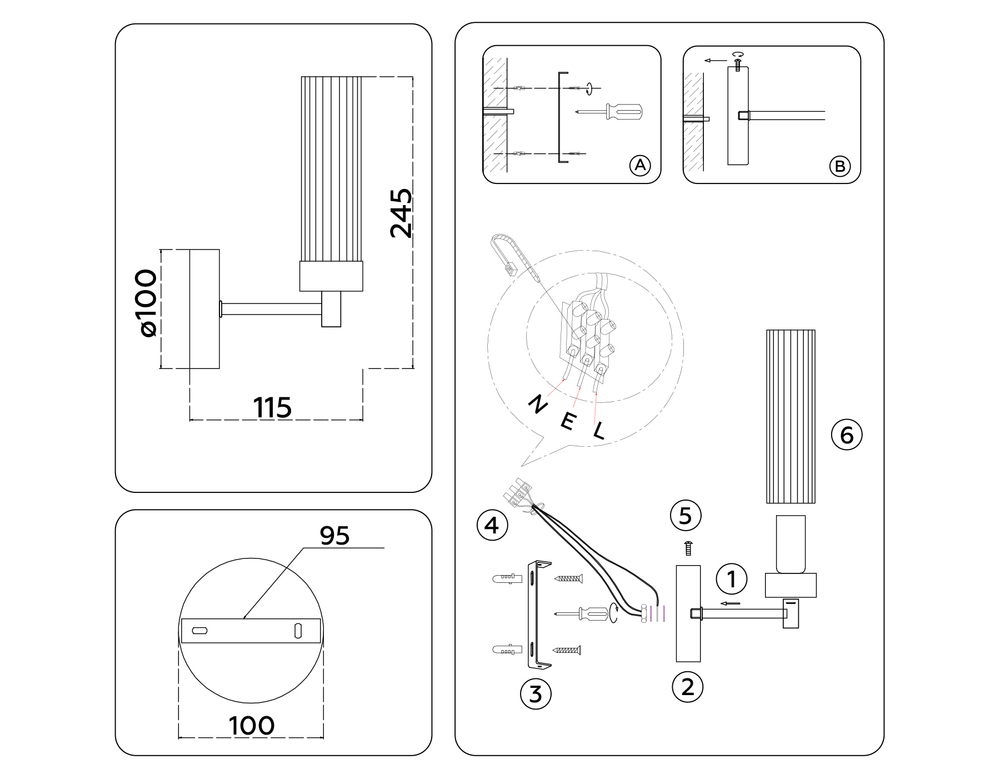 Светильник настенный LH55154 CH/CL хром/прозрачный E14 max 40W 155*100*245