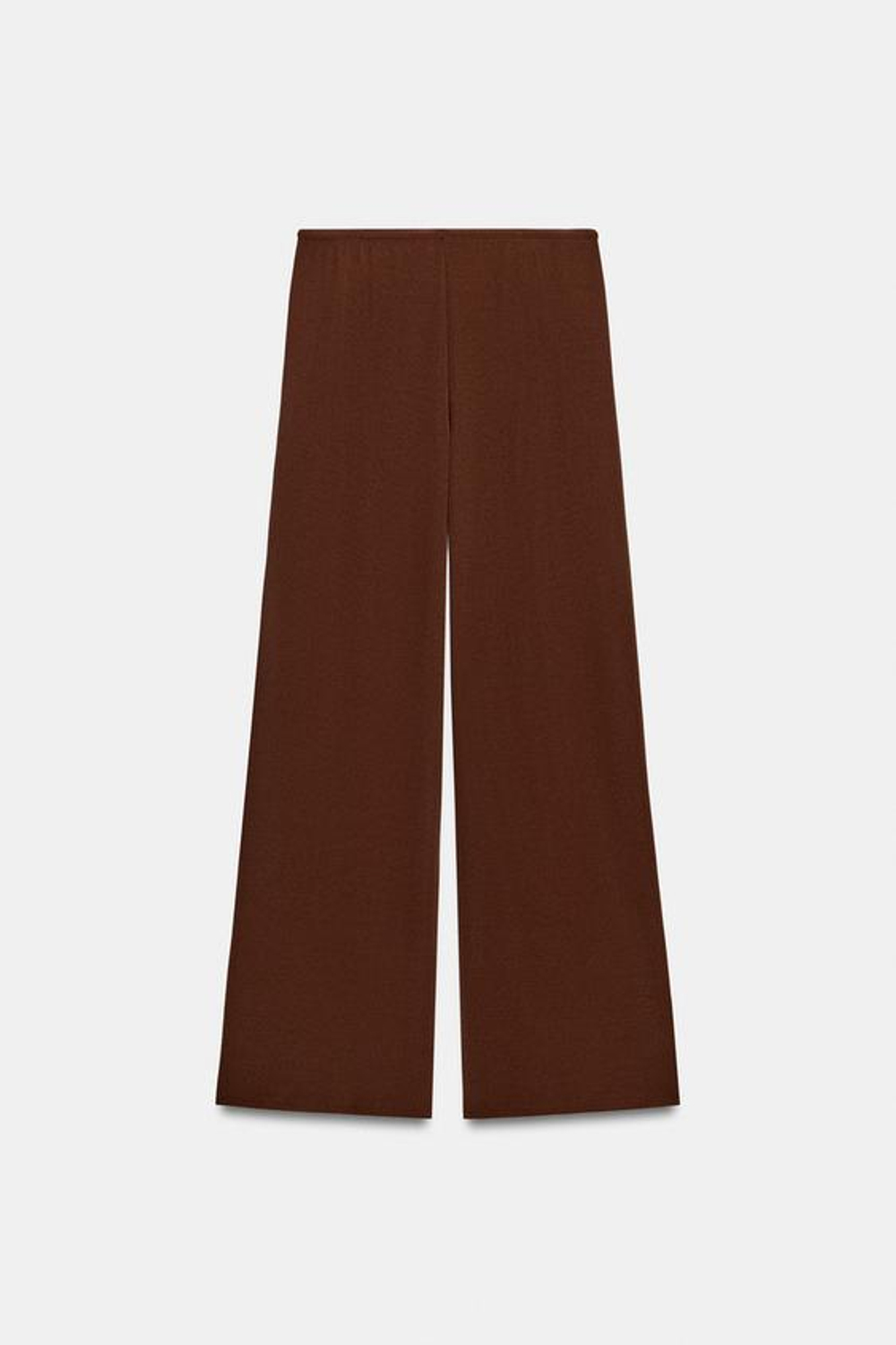 ZARA БРЮКИ ПАЛАЦЦО ИЗ ФАКТУРНОЙ ТКАНИ, КОРИЧНЕВЫЙ