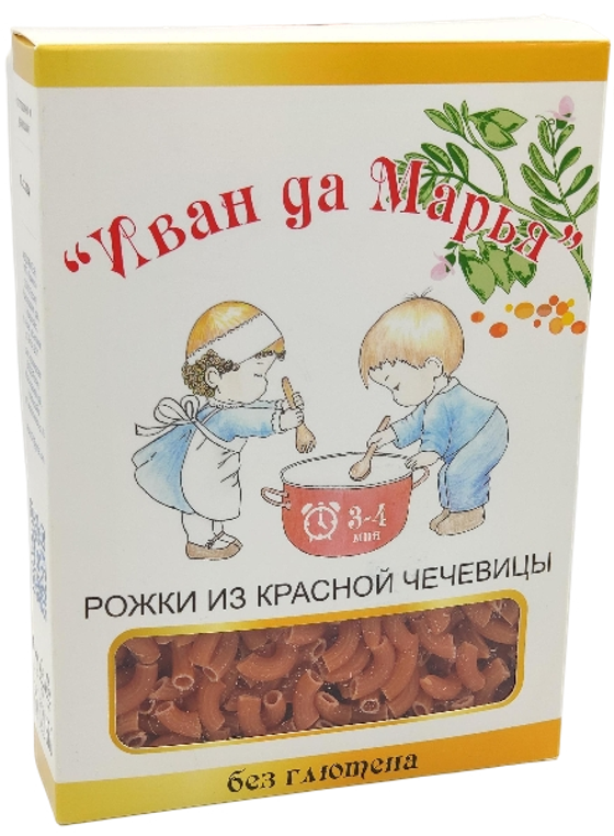 Макаронные изделия Рожки из красной чечевицы БЕЗГЛЮТЕНОВЫЕ Иван да Марья 400г