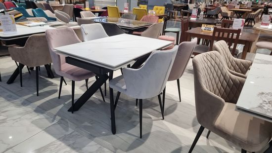 Стол "БРИДЖ" 120 (+30+30)х80 керамика Snow Mountain Stone мат., опора черный муар