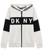 Кардиган трикотажный с капюшоном DKNY Экрю/Вставки: черные/Термопринт: белый логотип (Мальчик)