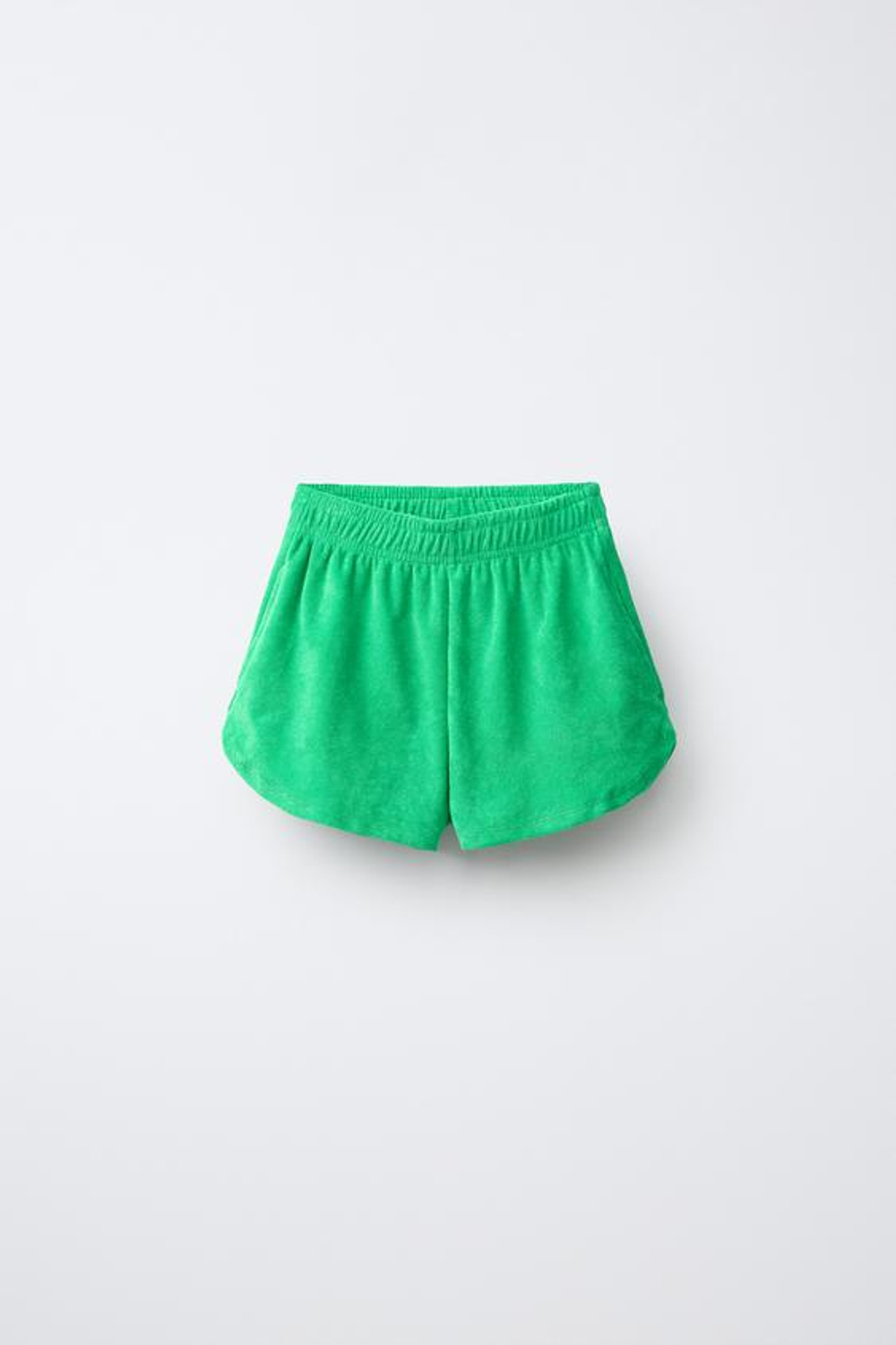 ZARA КОМПЛЕКТ ИЗ ПОЛО И ШОРТОВ ИЗ МАХРОВОЙ ТКАНИ, ЗЕЛЕНЫЙ
