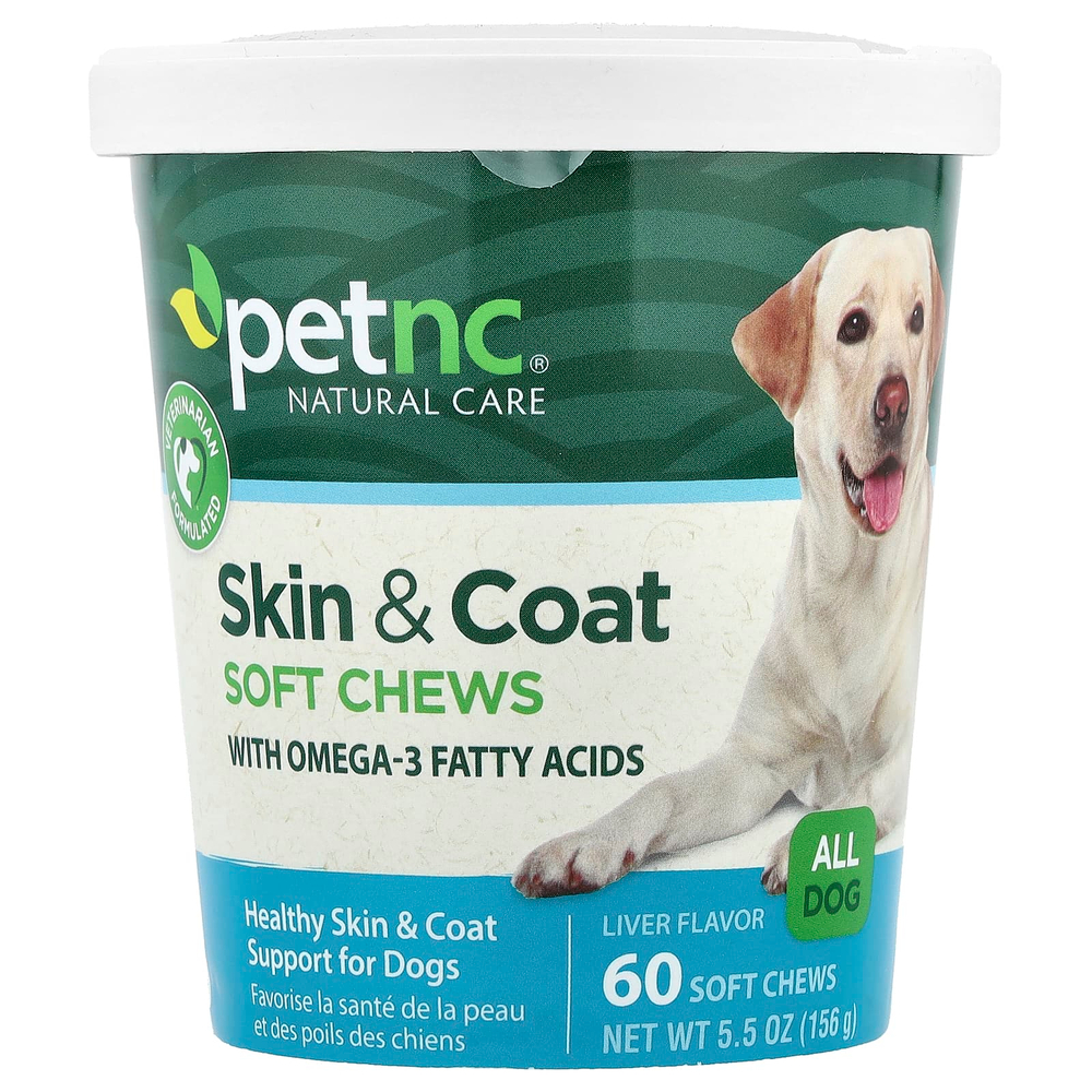 petnc NATURAL CARE, Skin & Шерсть, жевательная таблетка, для всех собак, со вкусом печени, 60 жевательных таблеток, 156 г (5,5 унции)