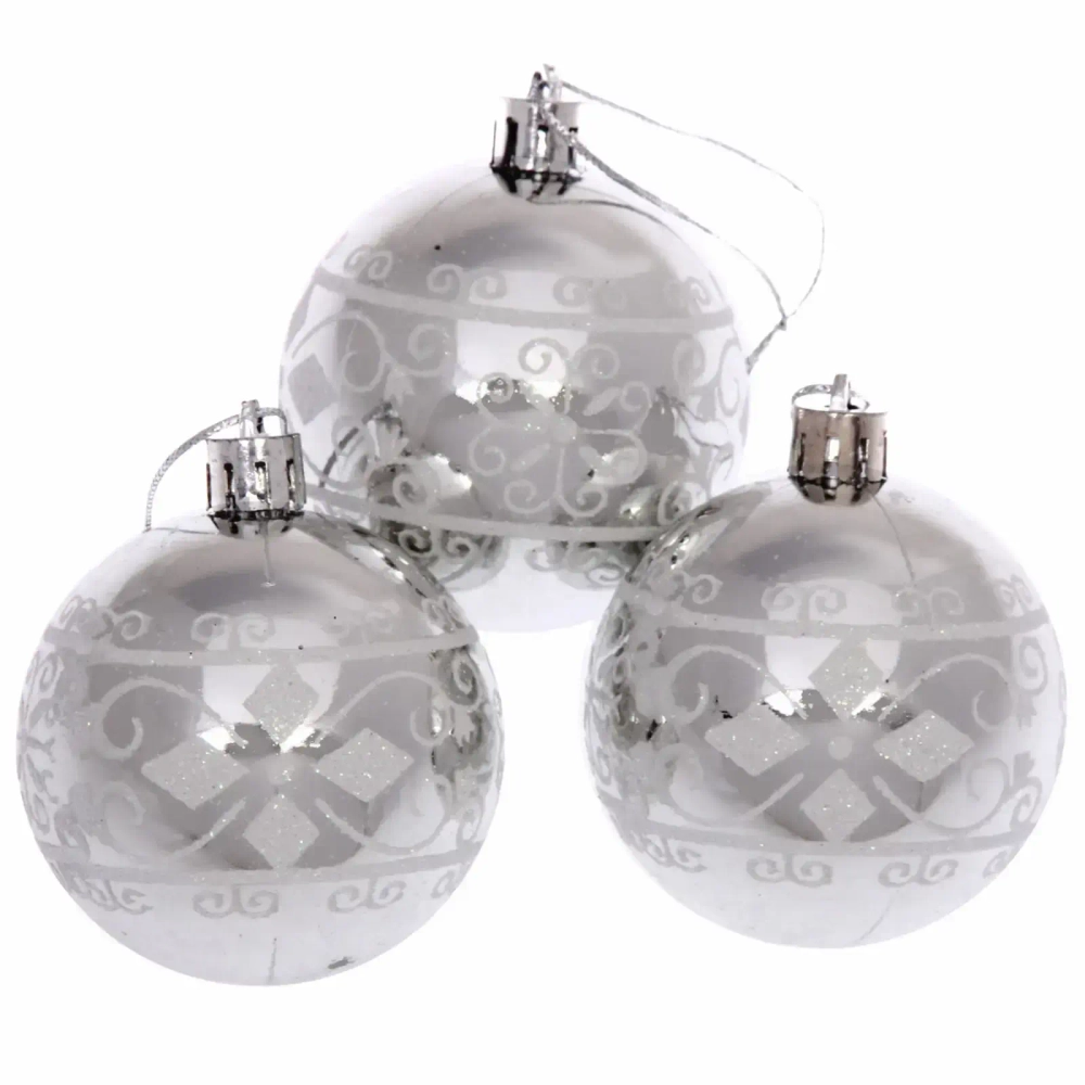 Новогодние шары 6 см (набор 3 шт) «Ажур», серебро
