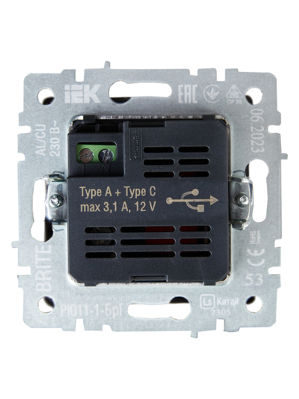 BRITE Розетка USB A+C 18Вт РЮ11-1-БрГ графит IEK