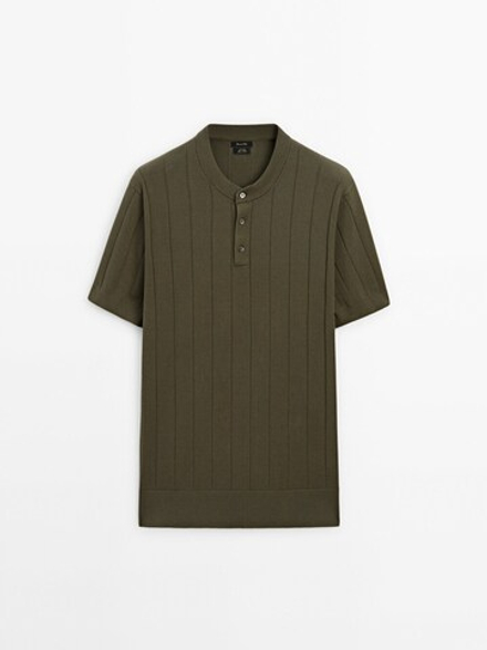 Massimo Dutti Поло в рубчик с короткими рукавами, оливковый