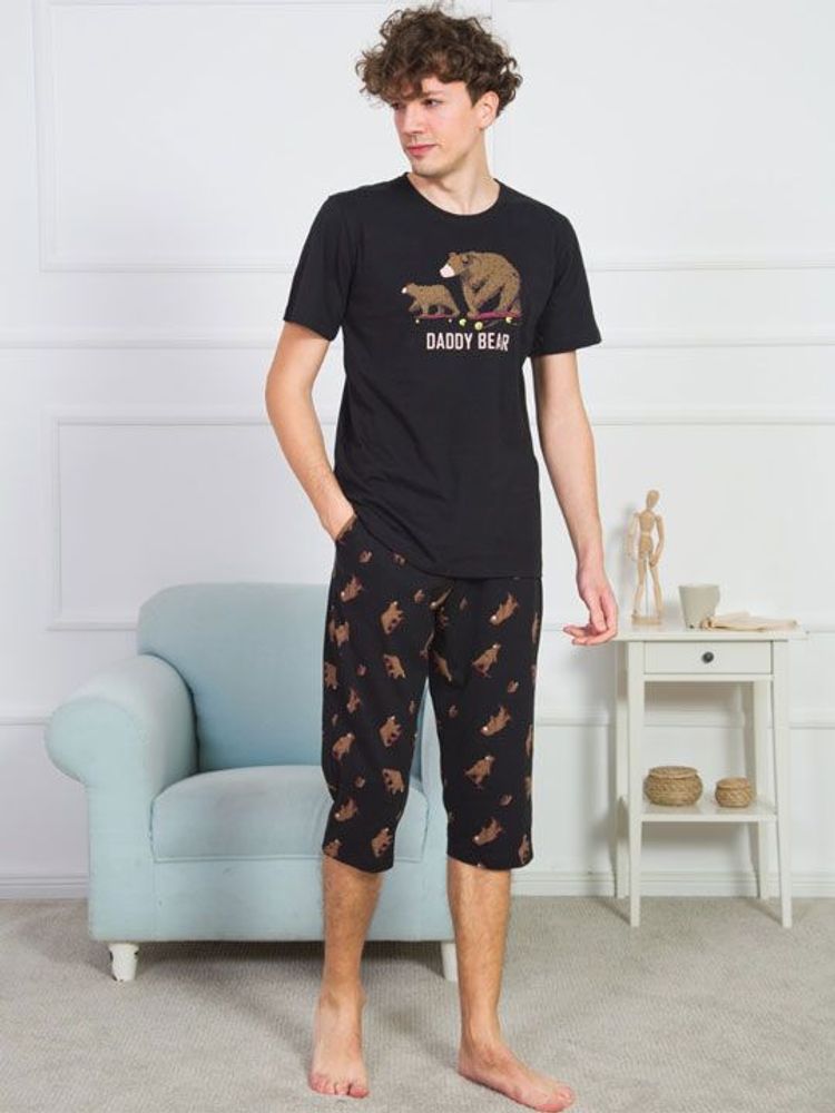 Мужской домашний комплект с медведями (Размер: S) (Цвет: черный)