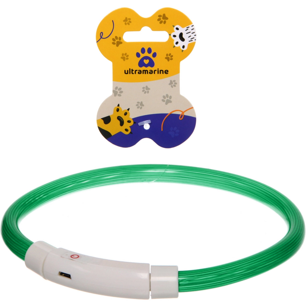 Ошейник неоновый для собак средних пород «Защита Бро», цвет зеленый, зарядка от USB, шнур в комплекте, размер M - d 50см (пакет с подвесом)✦