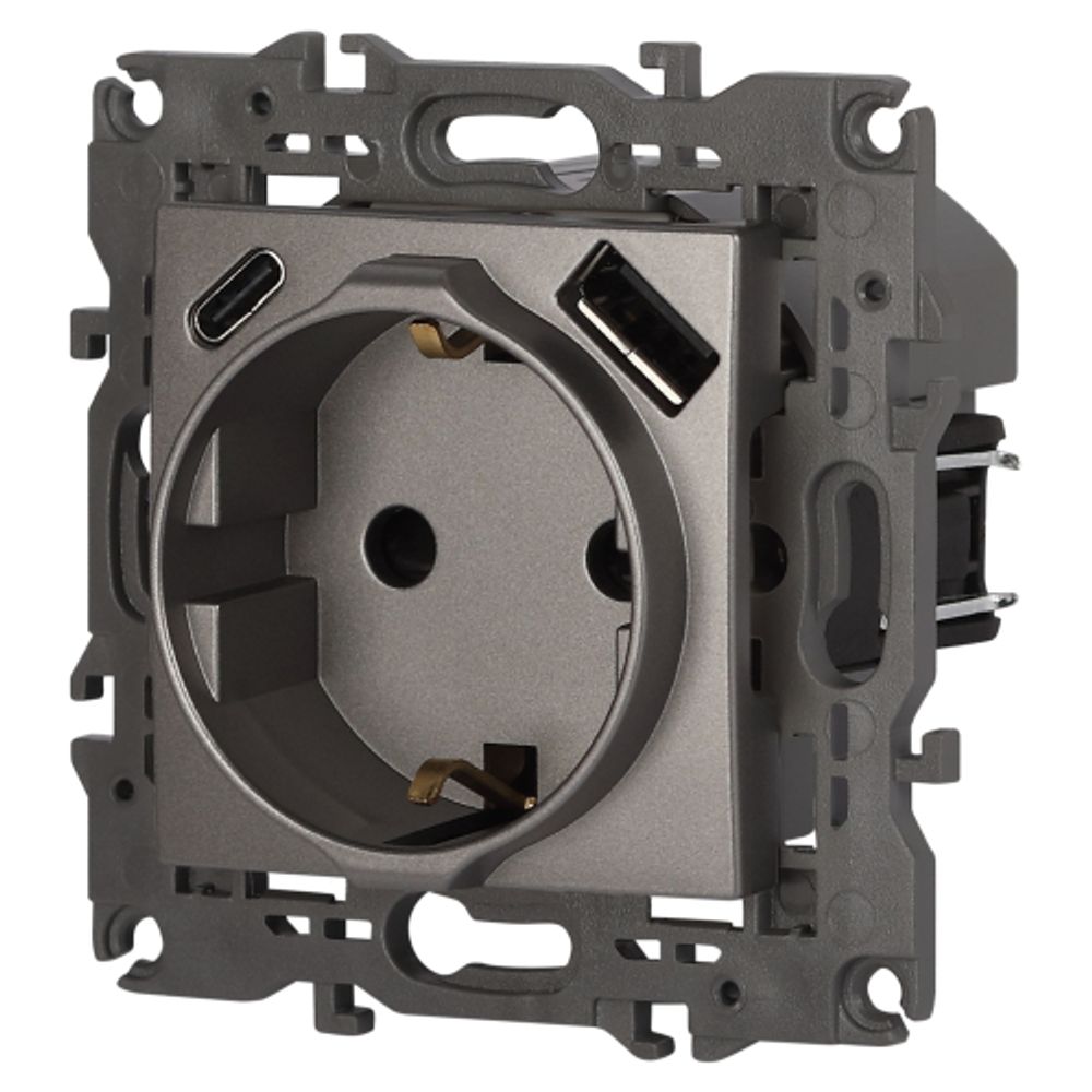 Розетка ЭРА Elegance 14-4108-16 2P+E 16A-250В со шторками с USB type-A+C 5В-3А титан