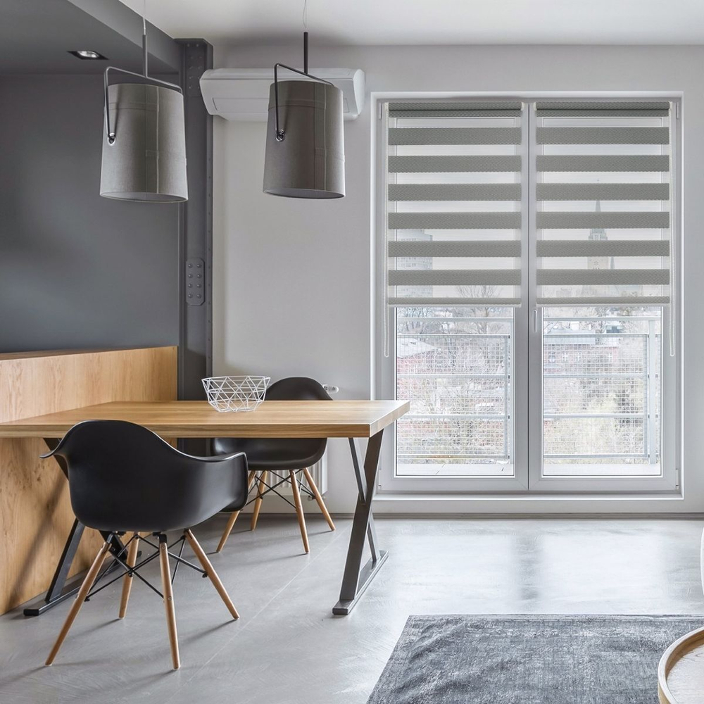 Рулонная штора День-ночь Масо РБ, 160х57 см, шир.крепл. 61 см, сер, Delfa, СРШ-01МК-41605