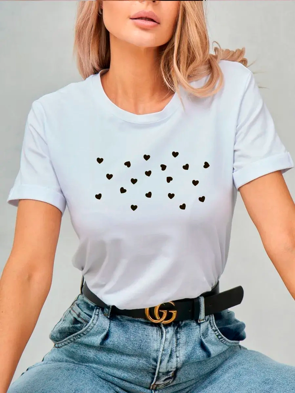 Футболка больших размеров с принтом сердечки