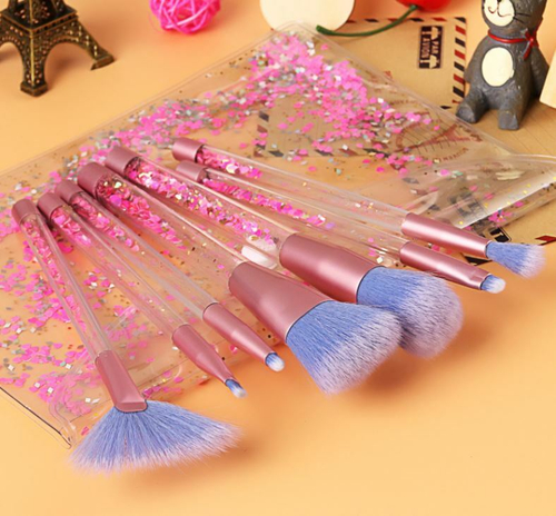 25%SALE! Набор кистей для макияжа 7 штук, в косметичке. Цвет Розовый +фиолетовый.