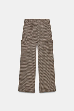 ZARA БРЮКИ КАРГО «ГУСИНАЯ ЛАПКА», ЧЕРНЫЙ/КОРИЧНЕВЫЙ