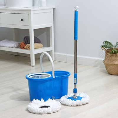 Набор для уборки: швабра с отжимом, ведро на колёсиках с центрифугой и запасная насадка (Цвет: не задано)