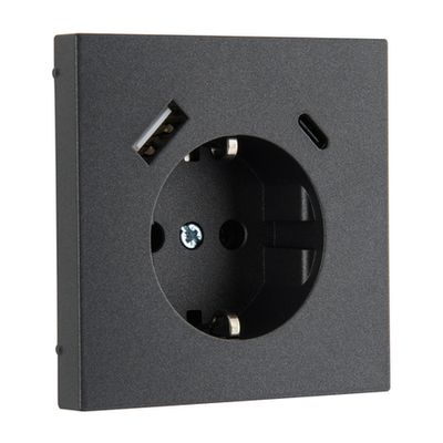 Розетка с USB, 16А 250В с зарядным (A+C) 3,4А LIREGUS MODERN IUK-3-01.M/BM антрацит матовый