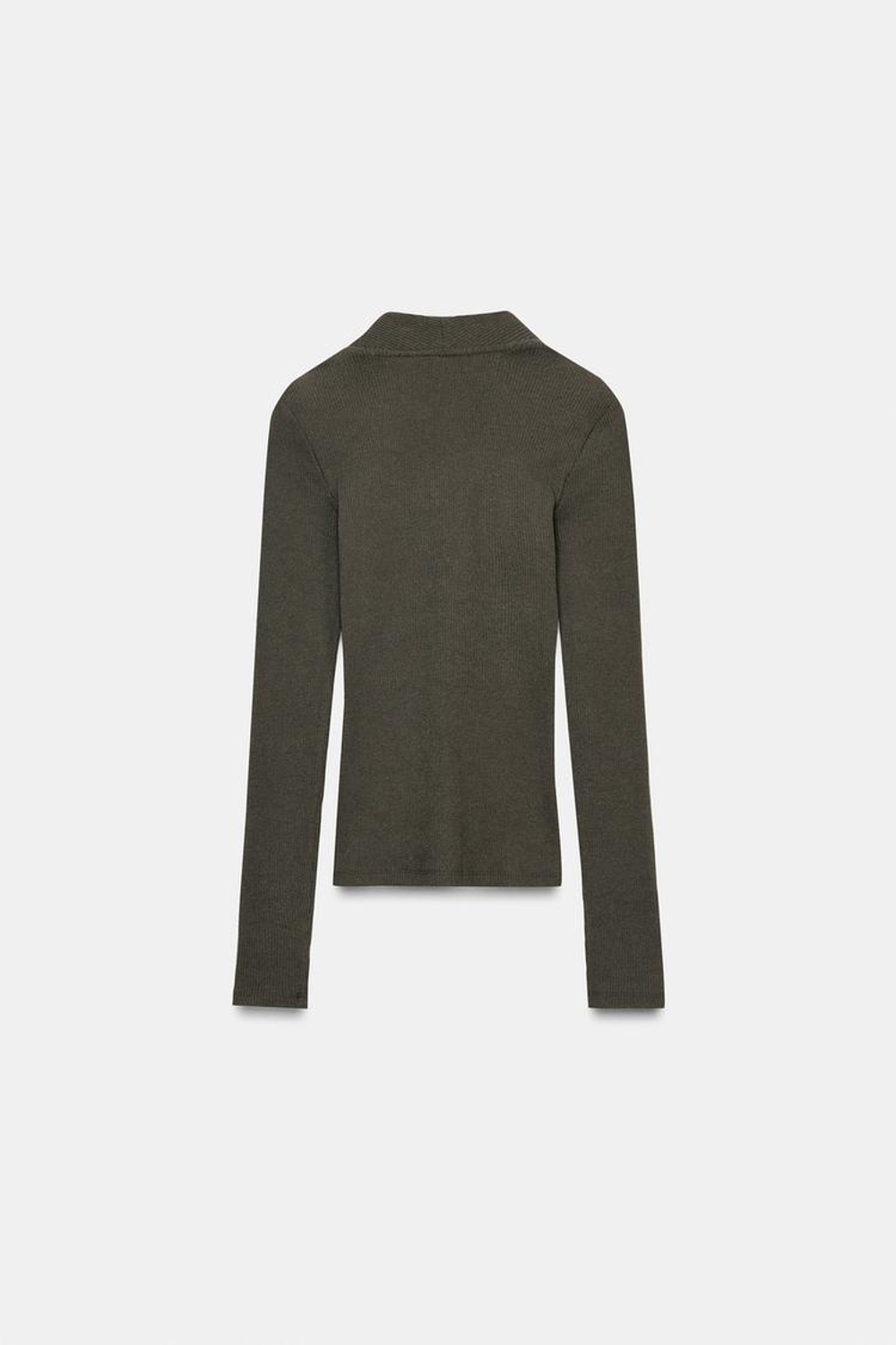 ZARA ТОП В РУБЧИК С V-ОБРАЗНЫМ ВЫРЕЗОМ, ТЕМНЫЙ ХАКИ