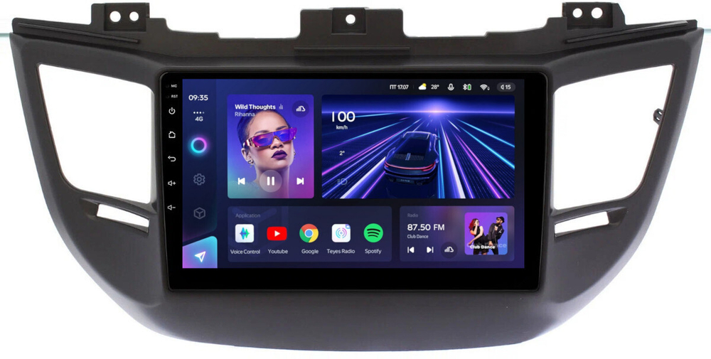 Магнитола для Hyundai Tucson 3 2015-2018 (без штатной КЗВ, рамка черная) - Teyes CC3L монитор 9" IPS на Android 10, 8-ядер, CarPlay, 4G SIM-слот