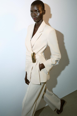 ZARA ДВУБОРТНЫЙ БЛЕЙЗЕР С ПРЯЖКОЙ, ЭКРЮ