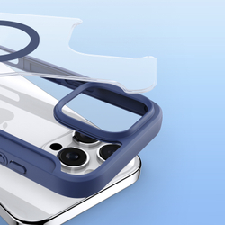 Прозрачный чехол книжка синего цвета с поддержкой MagSafe от Dux Ducis для iPhone 16 Pro, серия Skin X Pro Series Case