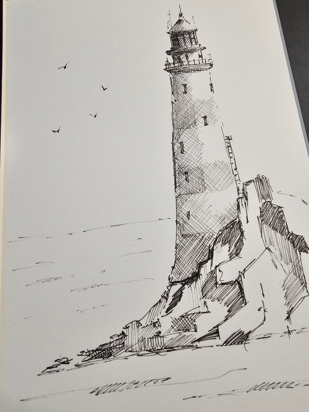 Картина, графика в паспарту 21х30 см на стену для интерьера "Страж утеса"